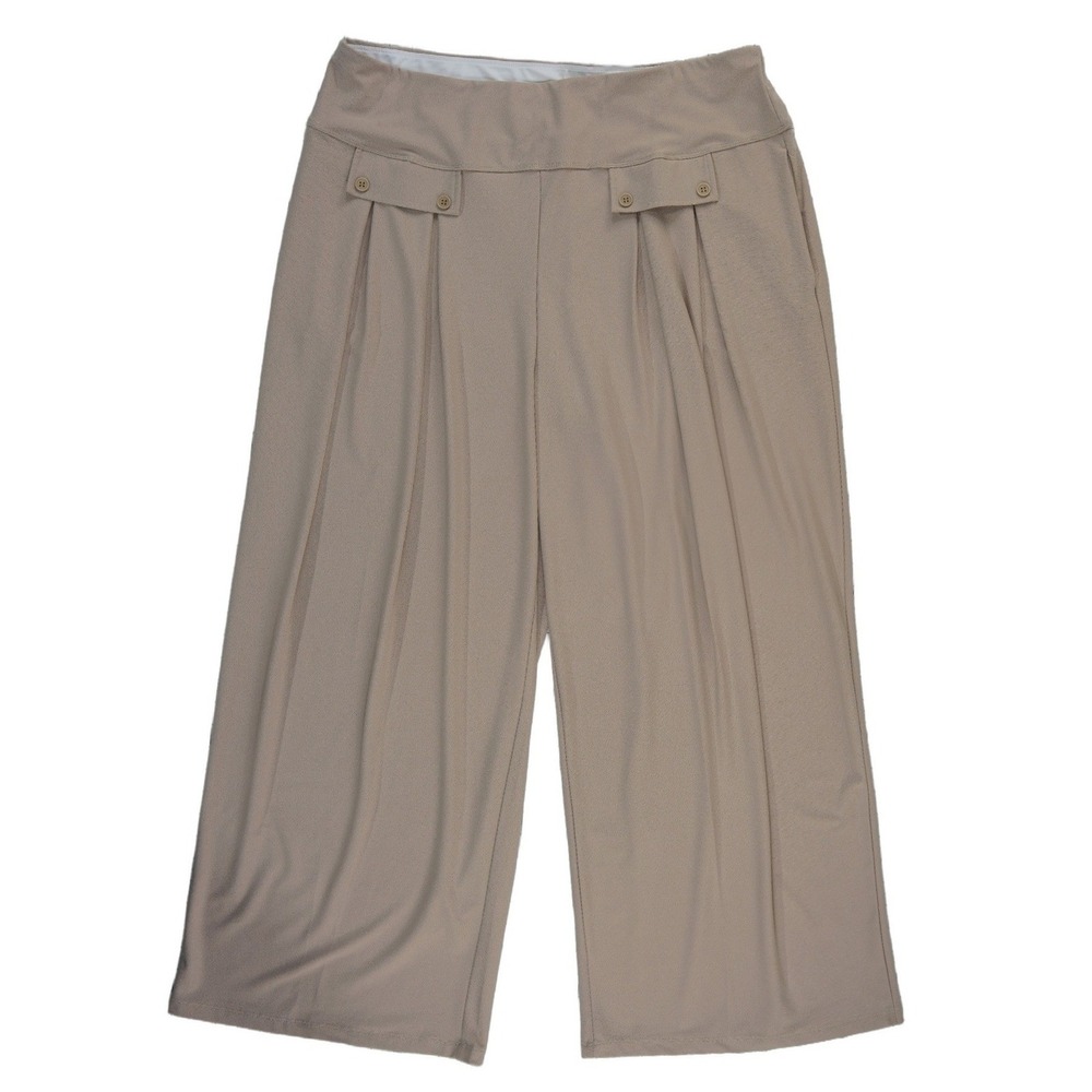 WynneLayers‎ Wide Leg Pants Women's Size 1X Tan Pleated Button Tab Cropped